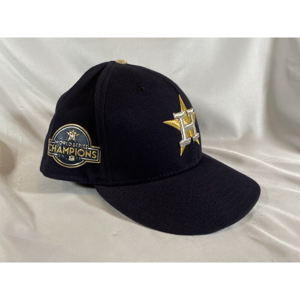 New Era HOUSTON ASTROS 2017 WS Champs Baseball Cap 59Fifty Golden Logo Hat 7-3/8